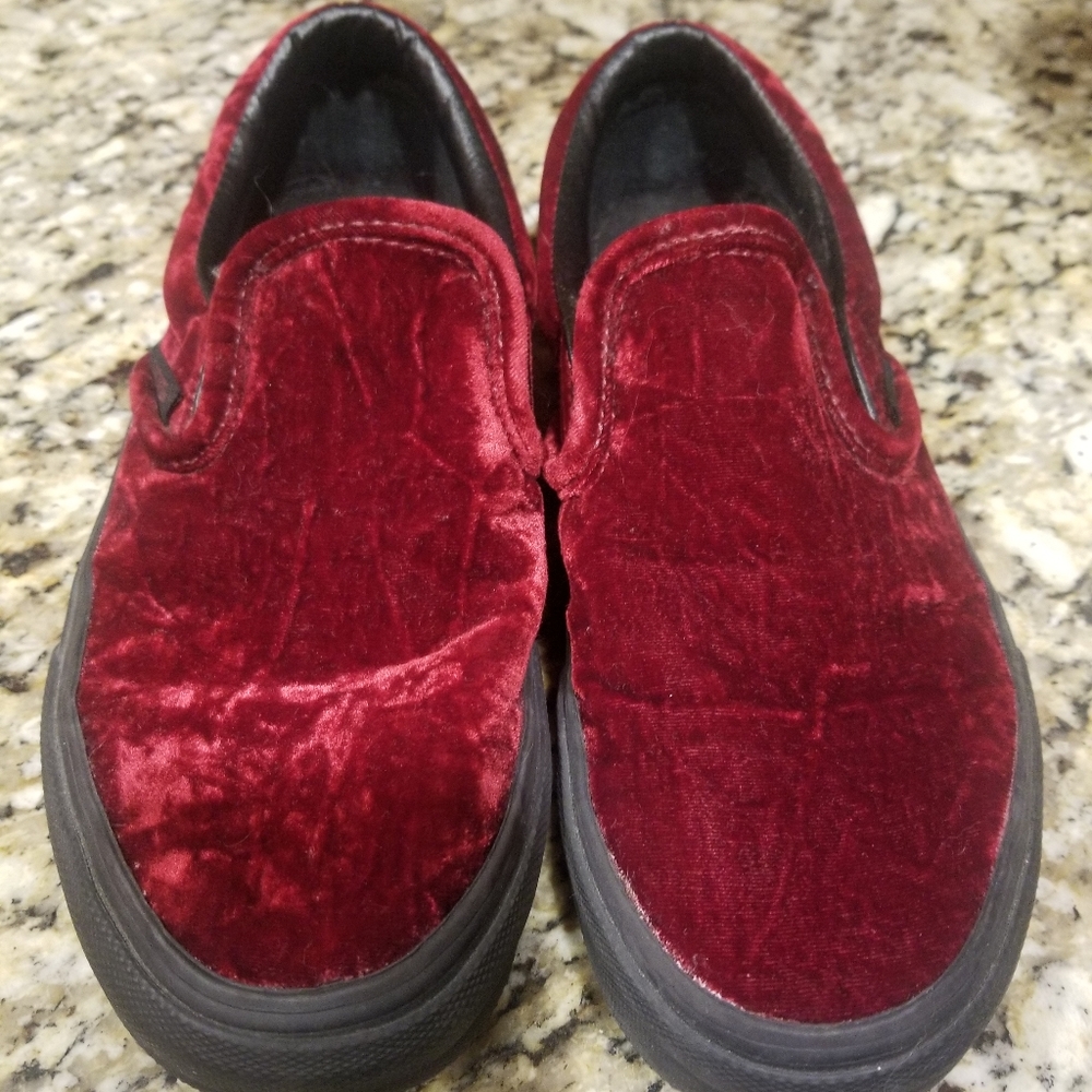 Vans Classic Slip On Velvet Oxblood & Black Shoes